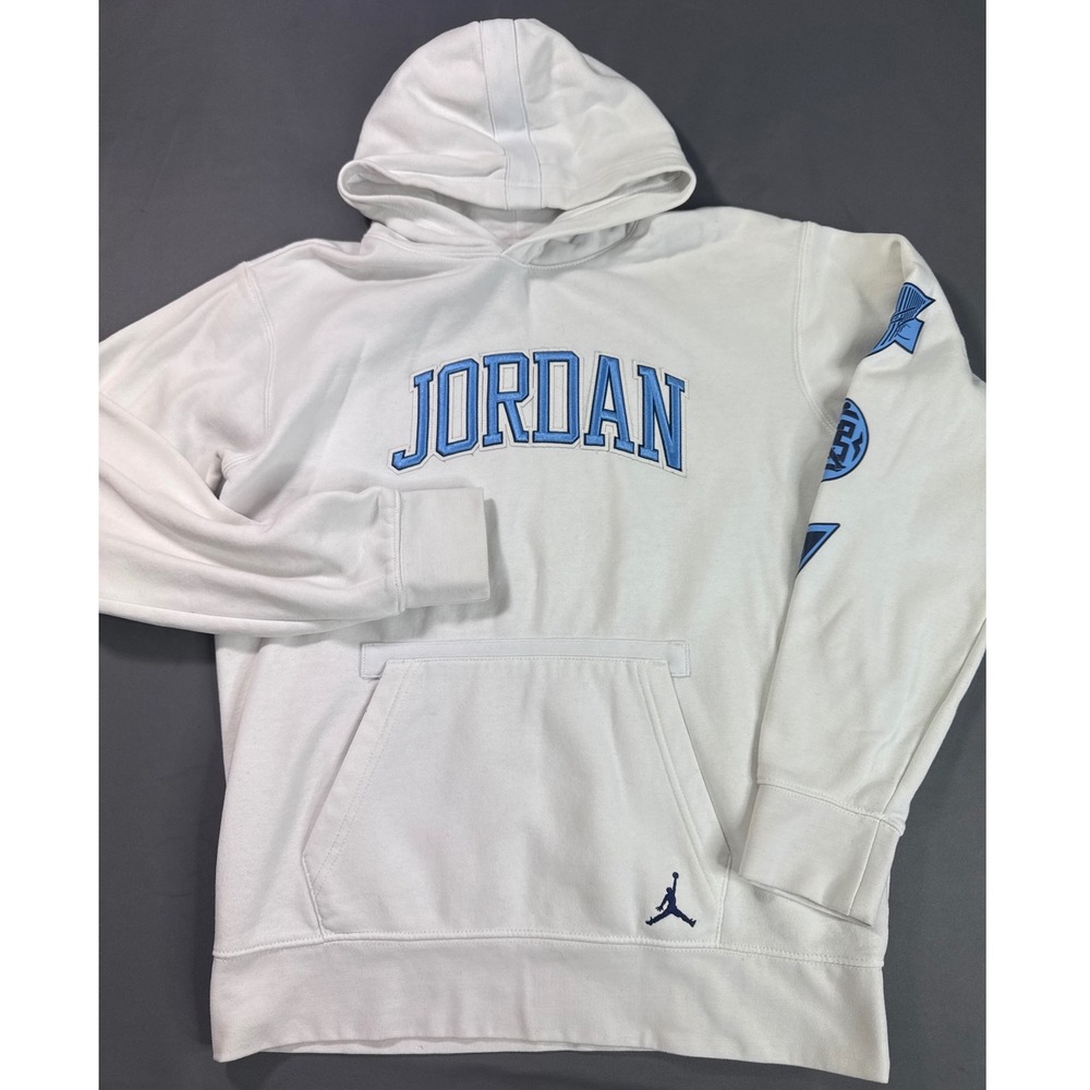 Jordan Brand White Pullover Hoodie Blue Embroidered Logo Boys XL